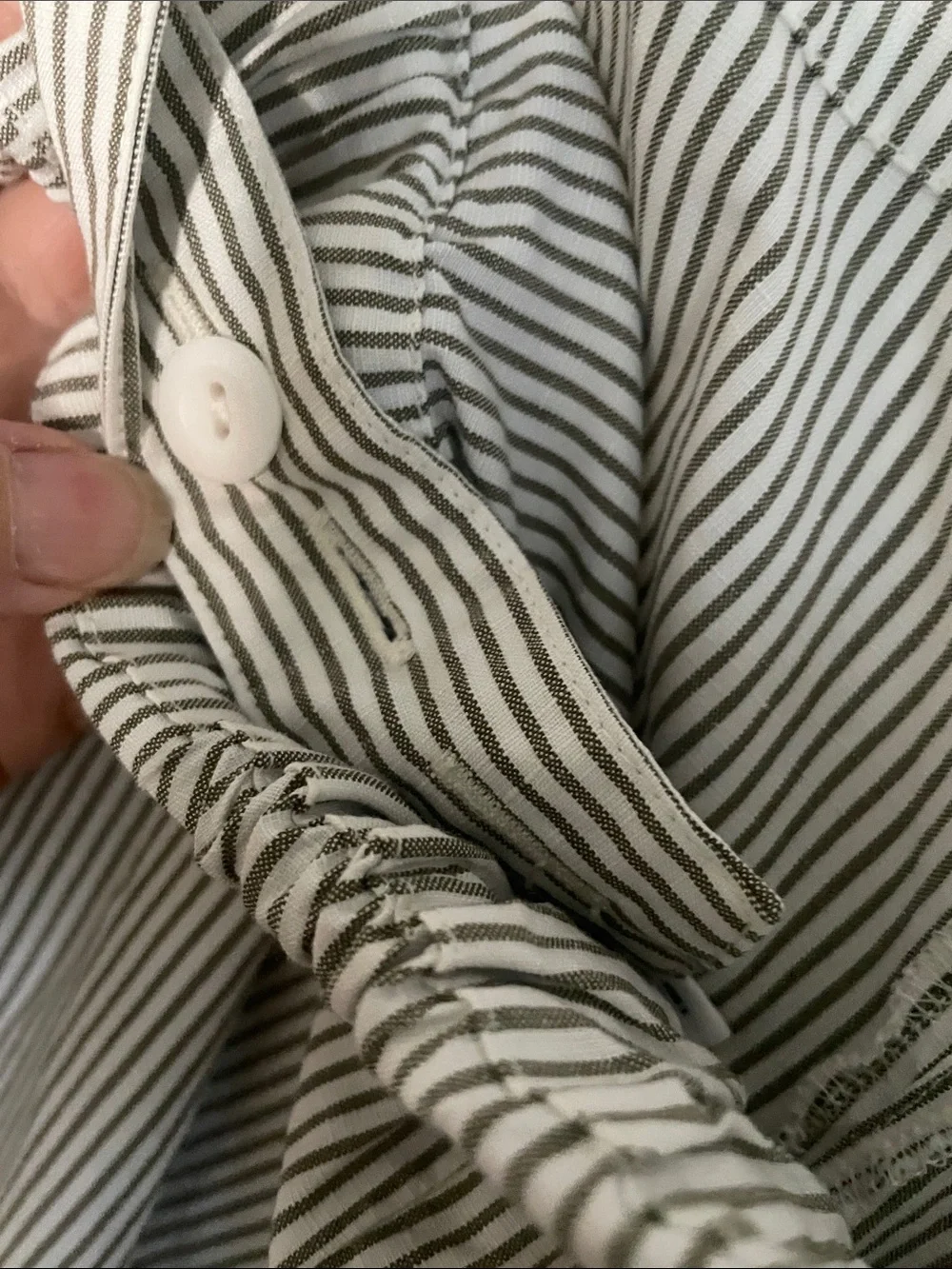 Uniqlo White and Green Pinstripe Wide-Leg Jumpsuit